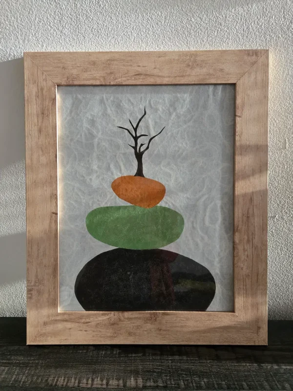 “Rooted Balance” Framed Fabric Art