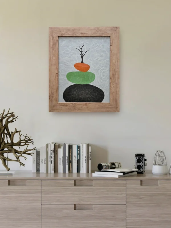 “Rooted Balance” Framed Fabric Art