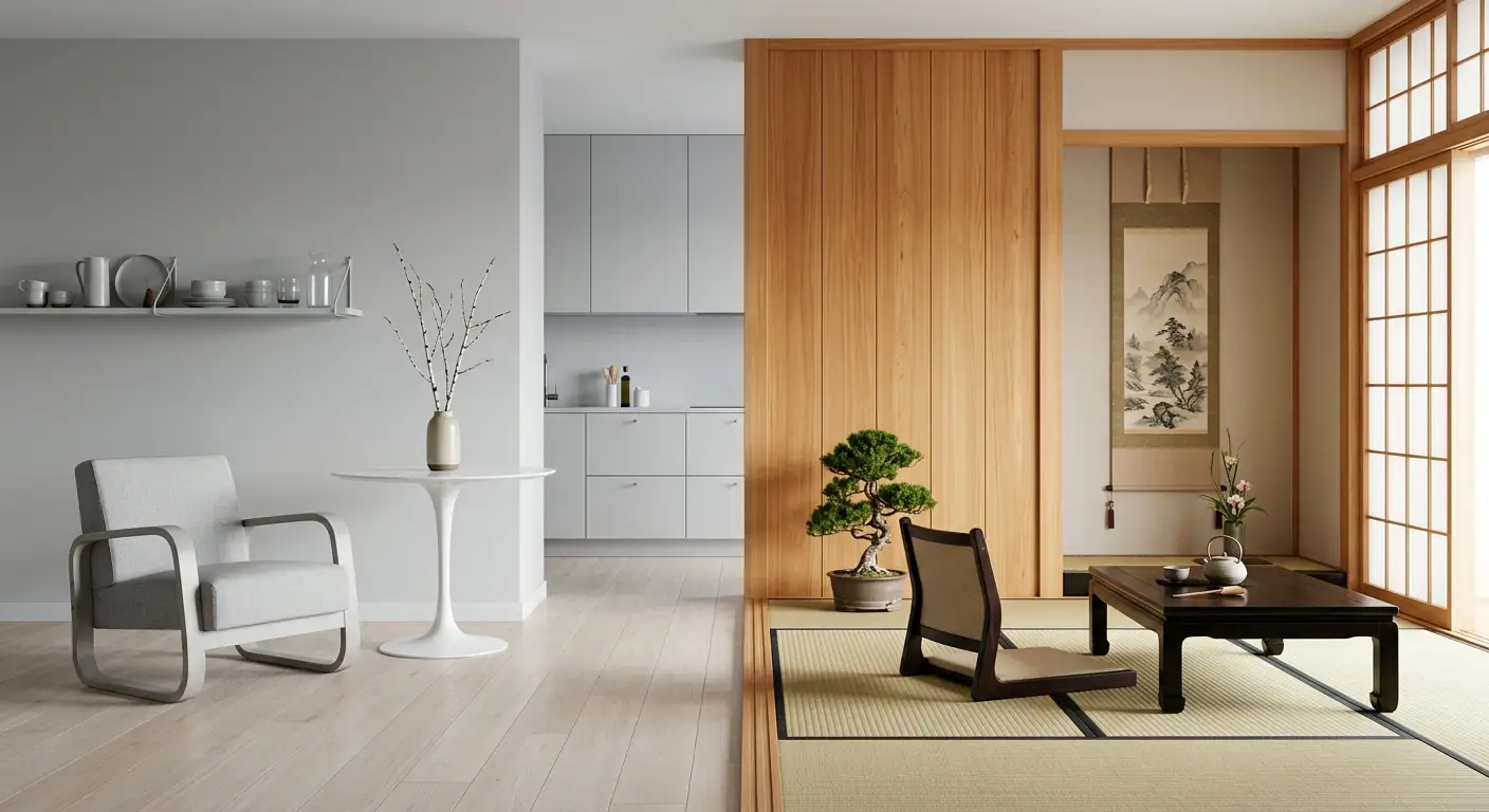 comparison.jpgJapanese and Scandinavian design elements coming together in a Japandi interior